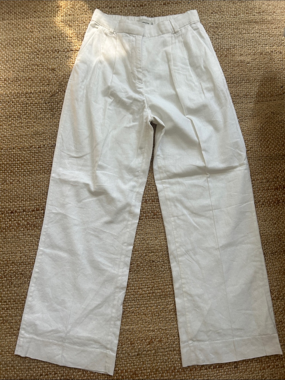Abercrombie & Fitch Cream Wide-Leg Linen Blend Pants
